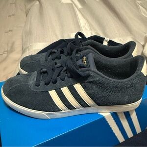 adidas Women's Neo Navy Blue Suede Sneakers with White Stripes